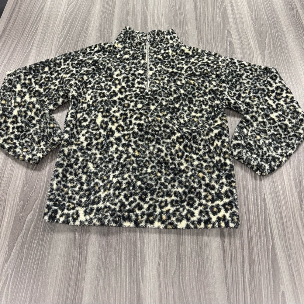 LOFT Leopard Print Sherpa Fleece Zip Sweatshirt Women’s Size Small